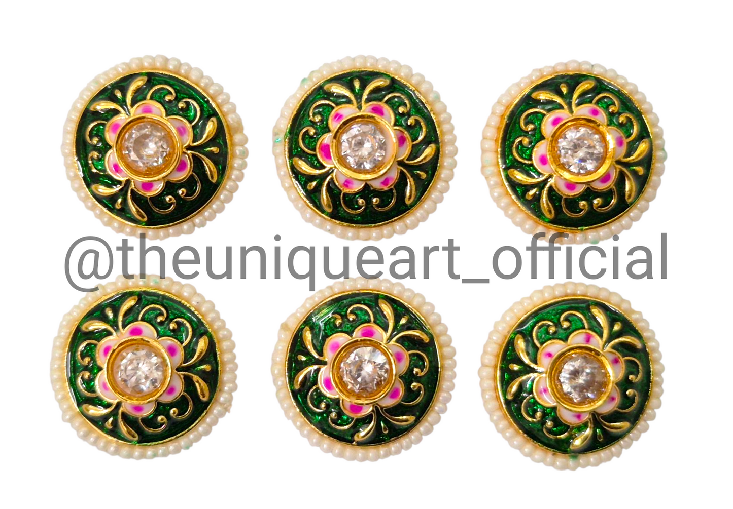 Round Minkari Green & Rani with Glass Beads