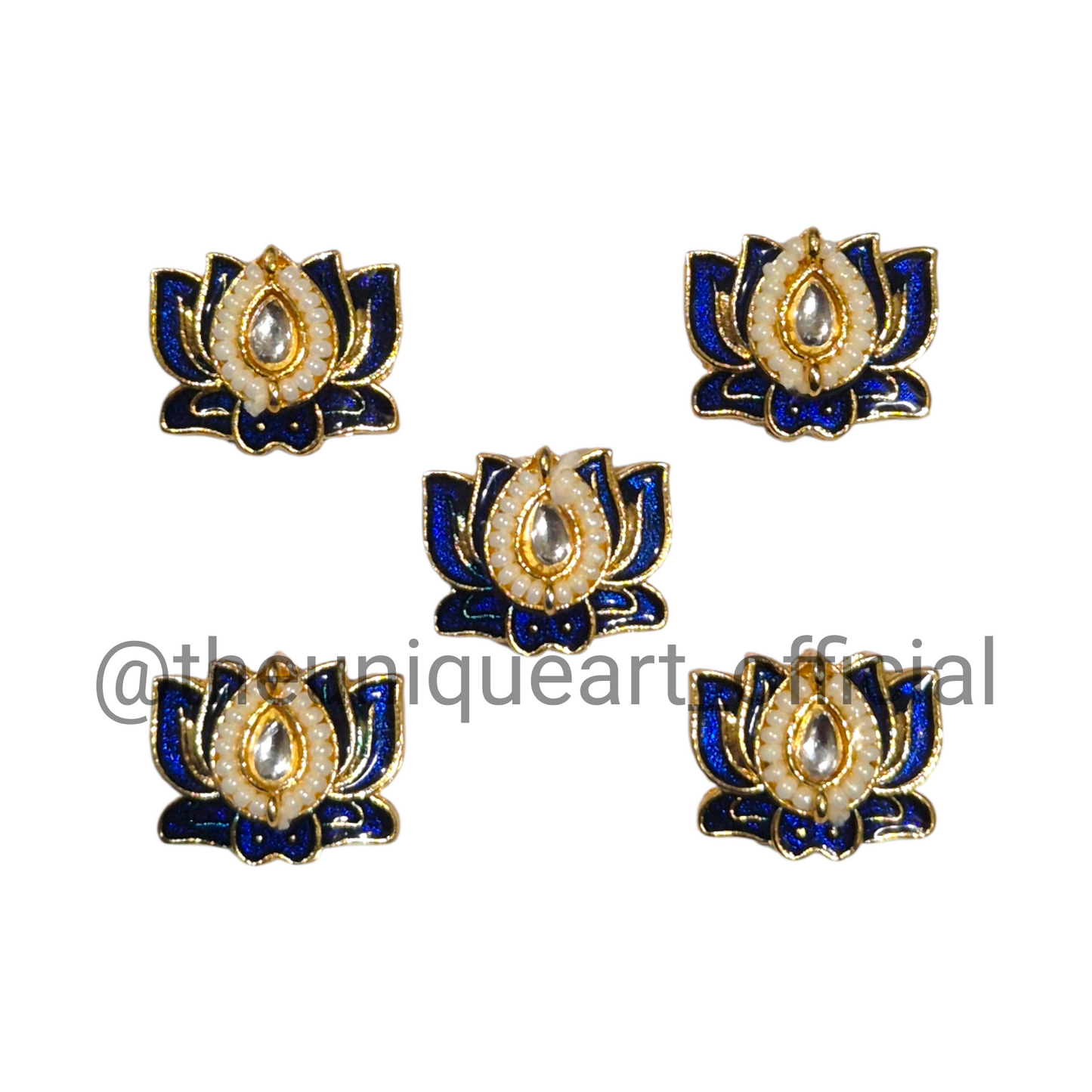 3D Lotus Navy Blue with Glass Beads
