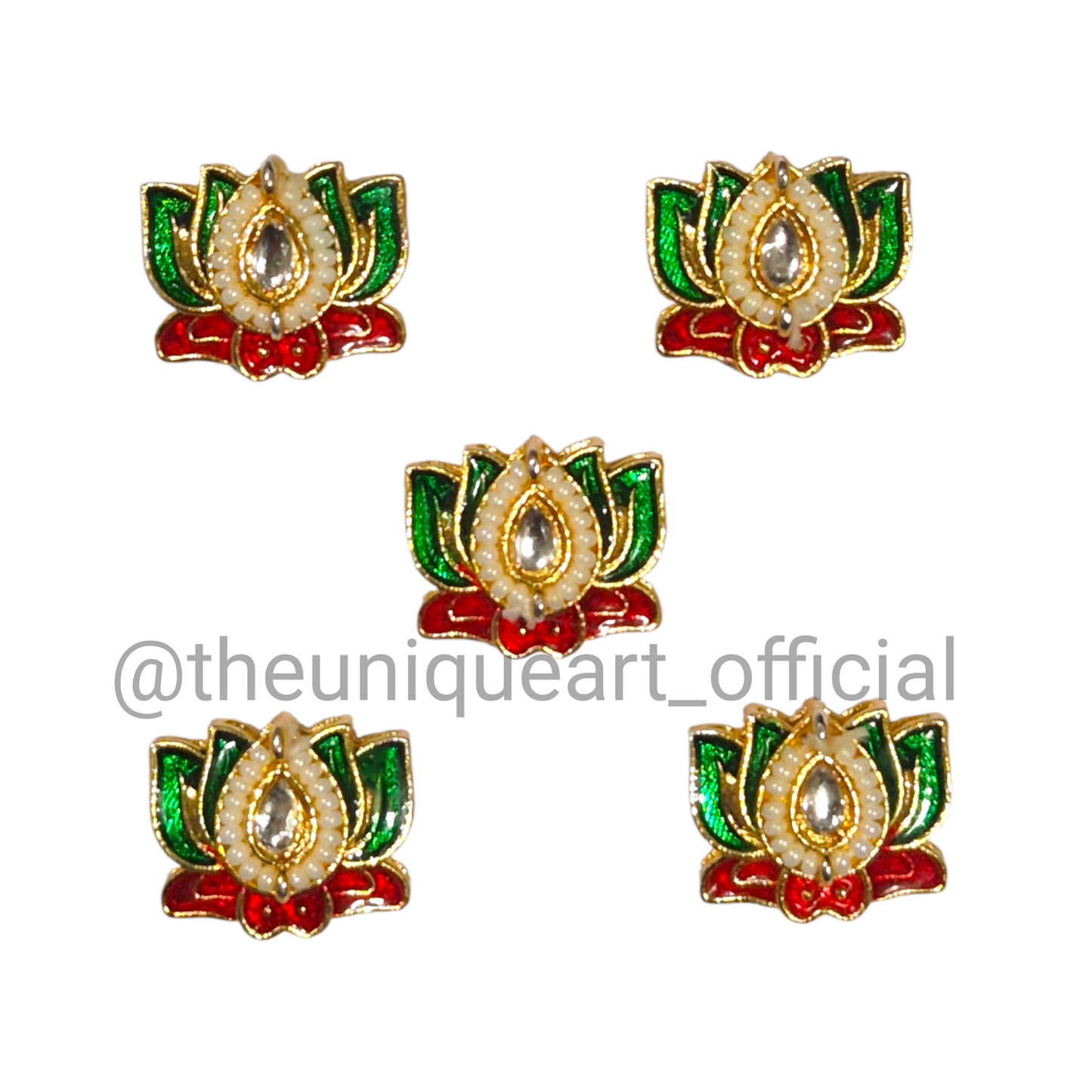 3D Lotus Green & Red with Glass Beads