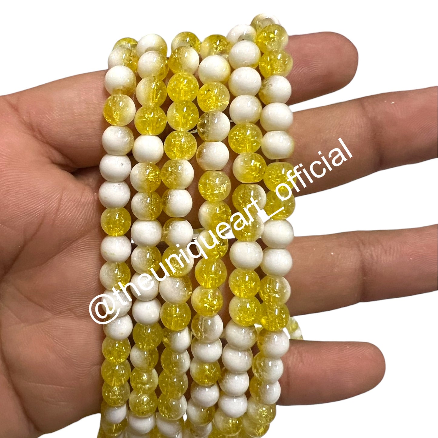 6mm Yellow Crackle Beads - 1 String