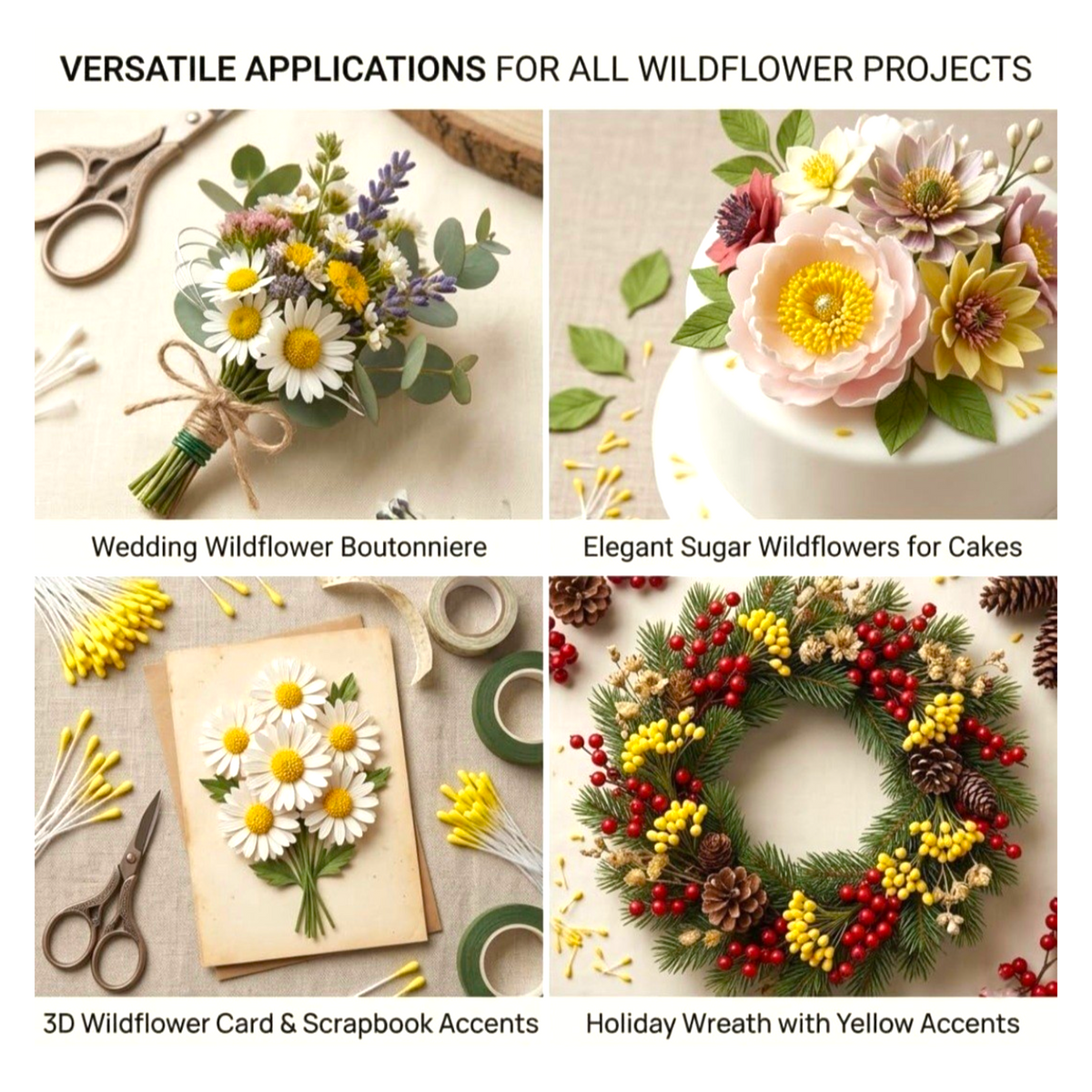 Yellow Artificial Flower Pollen Stamens 1 Bunch (Approx 400pcs)