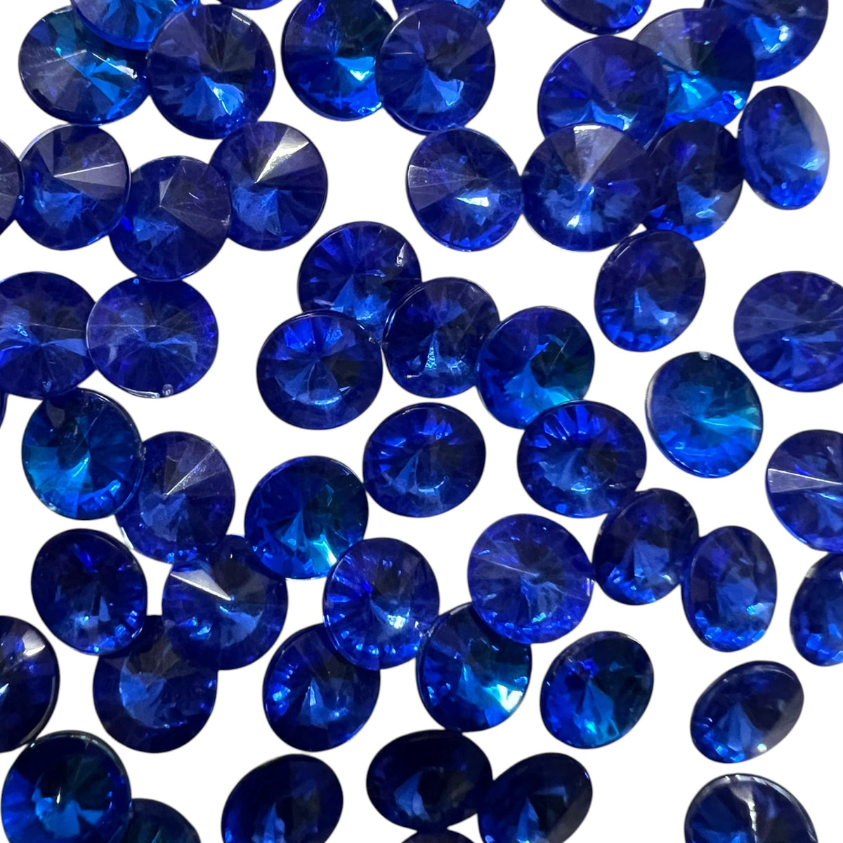 Pack of faceted  blue round acrylic stone beads with shiny crystal-cut edges for jewelry making and craft projects
