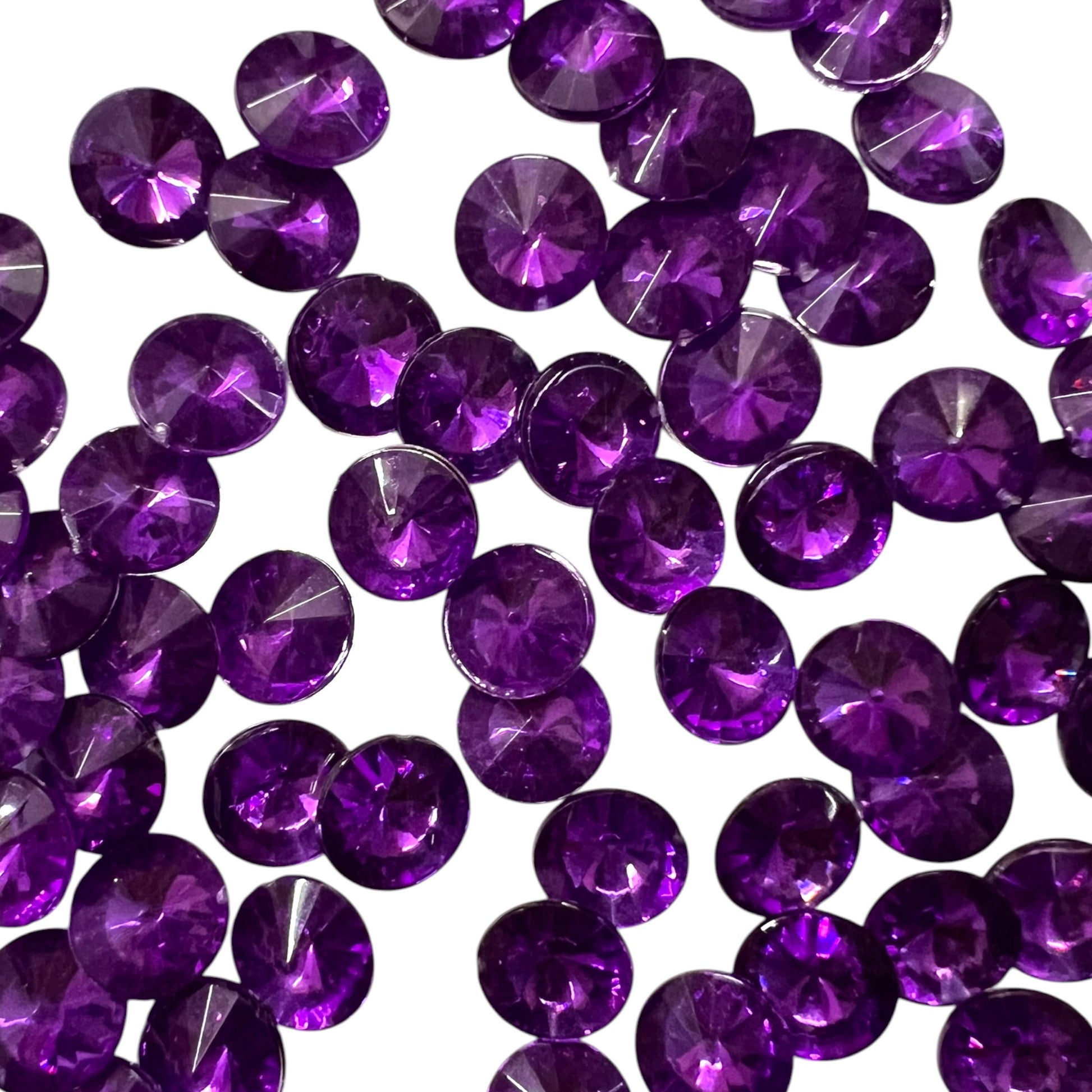 Pack of faceted  purple round acrylic stone beads with shiny crystal-cut edges for jewelry making and craft projects