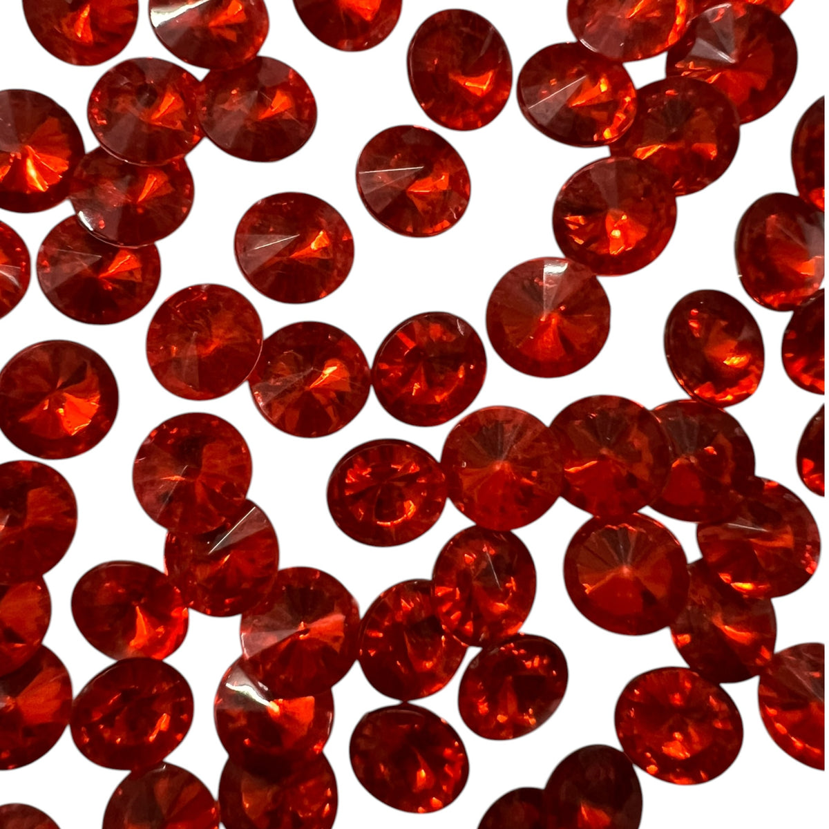 Pack of faceted  red round acrylic stone beads with shiny crystal-cut edges for jewelry making and craft projects