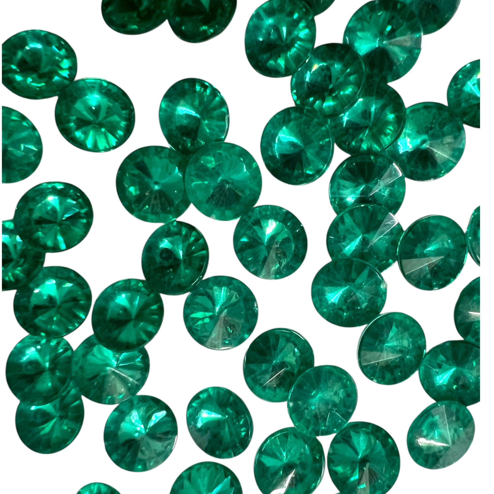 Pack of faceted sea green round acrylic stone beads with shiny crystal-cut edges for jewelry making and craft projects