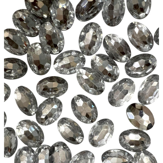 White 10x14mm  Oval Crystal Edged Acrylic Stone Beads For Craft, Embroidery and Jewellery Making