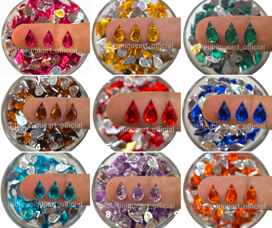 Drop Flat Two Hole Kundan Combo of 9 Colours 6x10mm (45gms)