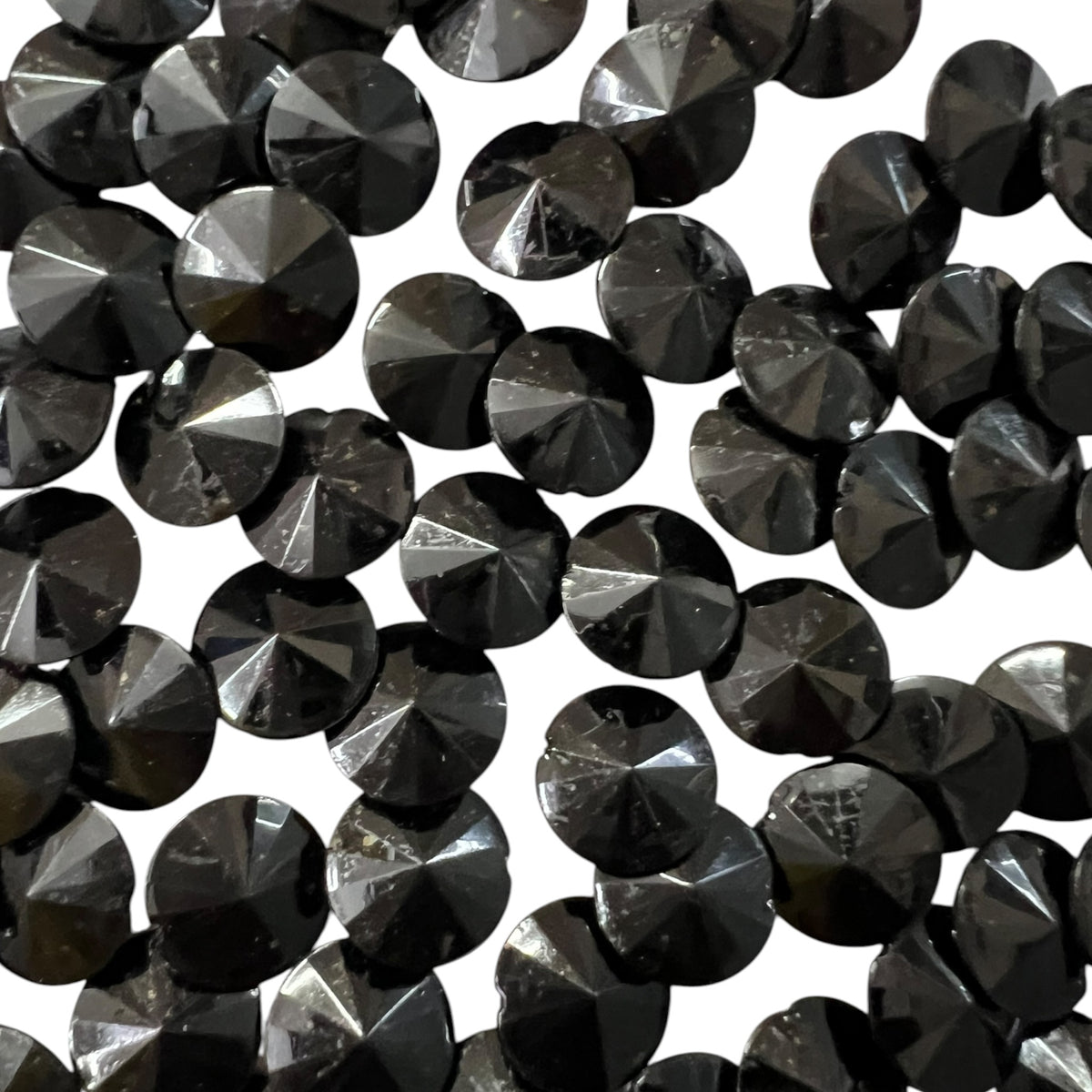Pack of faceted black round acrylic stone beads with shiny crystal-cut edges for jewelry making and craft projects