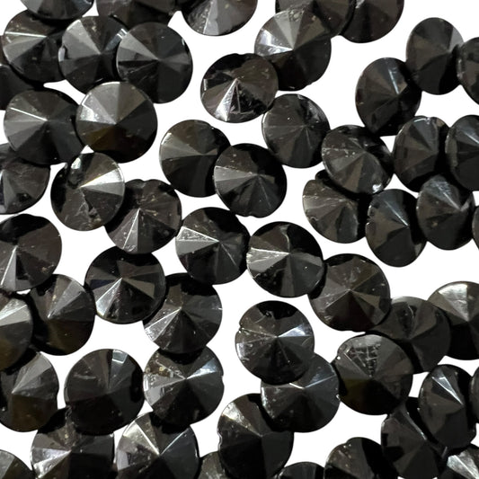 Pack of faceted black round acrylic stone beads with shiny crystal-cut edges for jewelry making and craft projects
