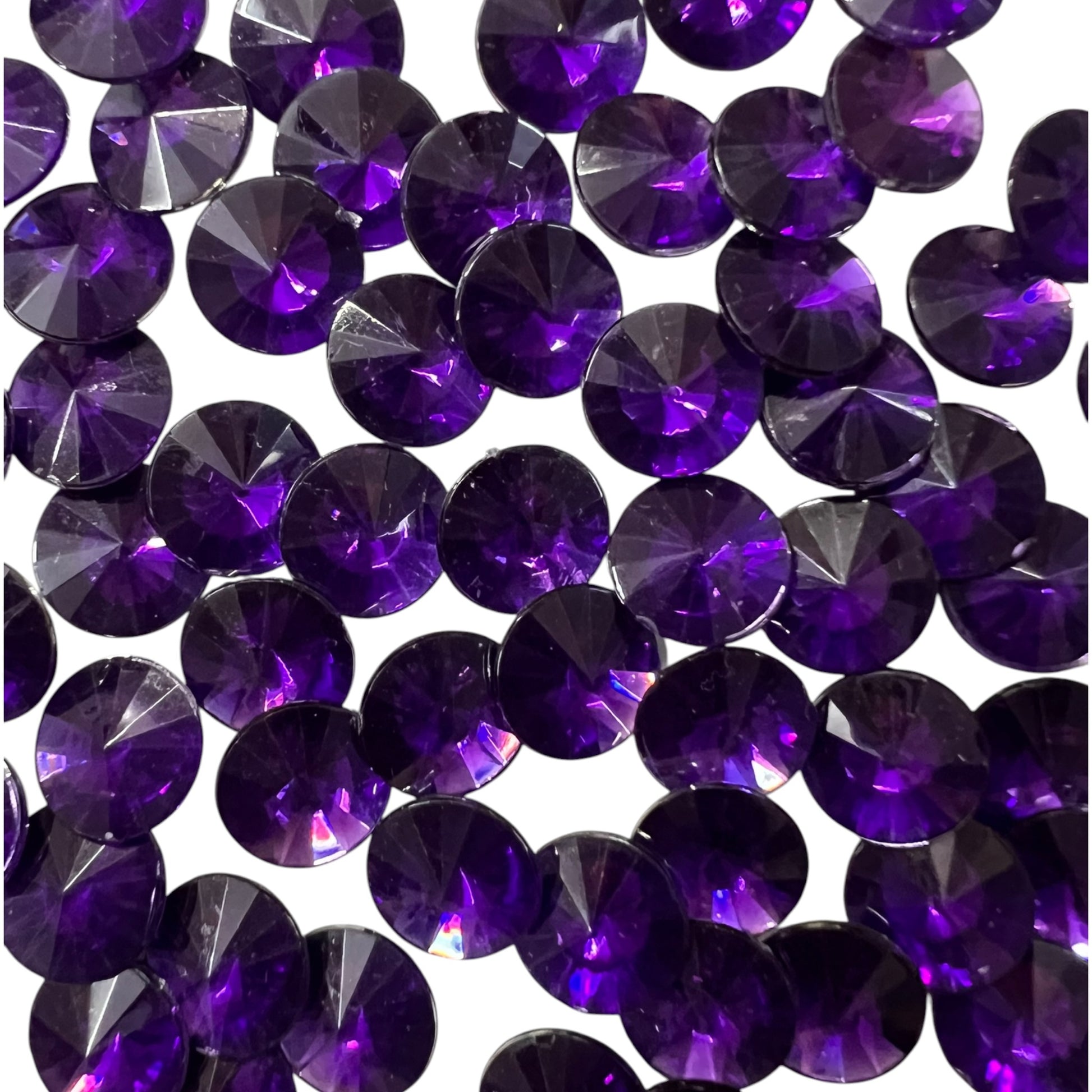 Pack of faceted purple round acrylic stone beads with shiny crystal-cut edges for jewelry making and craft projects