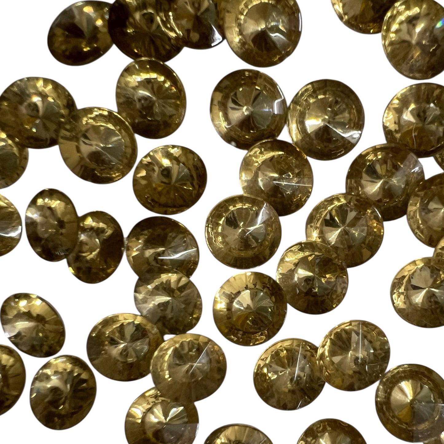 Pack of faceted golden round acrylic stone beads with shiny crystal-cut edges for jewelry making and craft projects