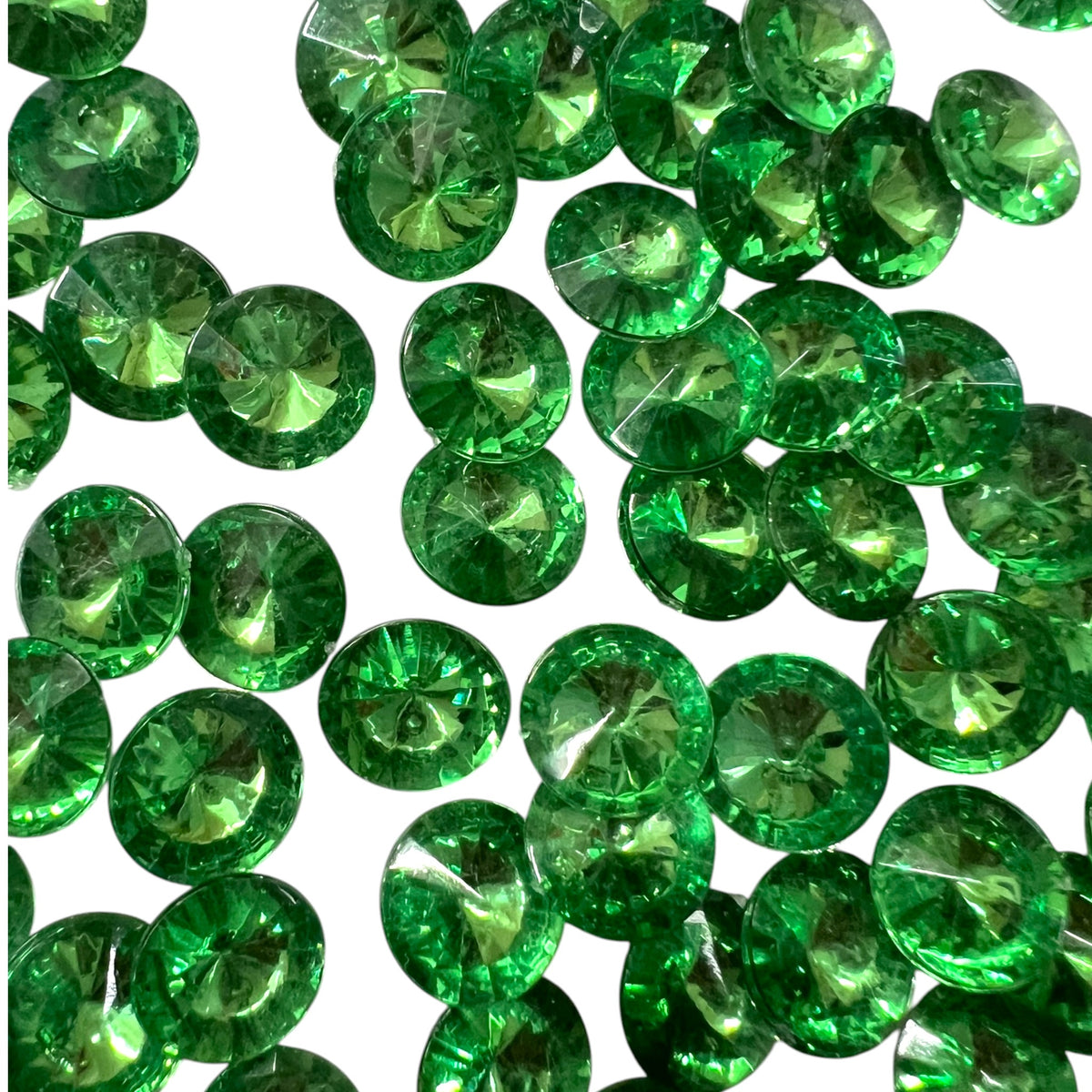 Pack of faceted  green round acrylic stone beads with shiny crystal-cut edges for jewelry making and craft projects