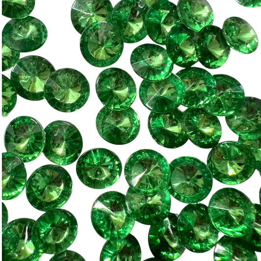 Pack of faceted  green round acrylic stone beads with shiny crystal-cut edges for jewelry making and craft projects