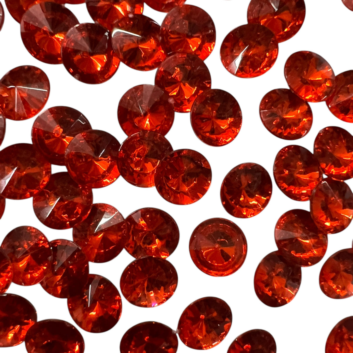 Pack of faceted red round acrylic stone beads with shiny crystal-cut edges for jewelry making and craft projects