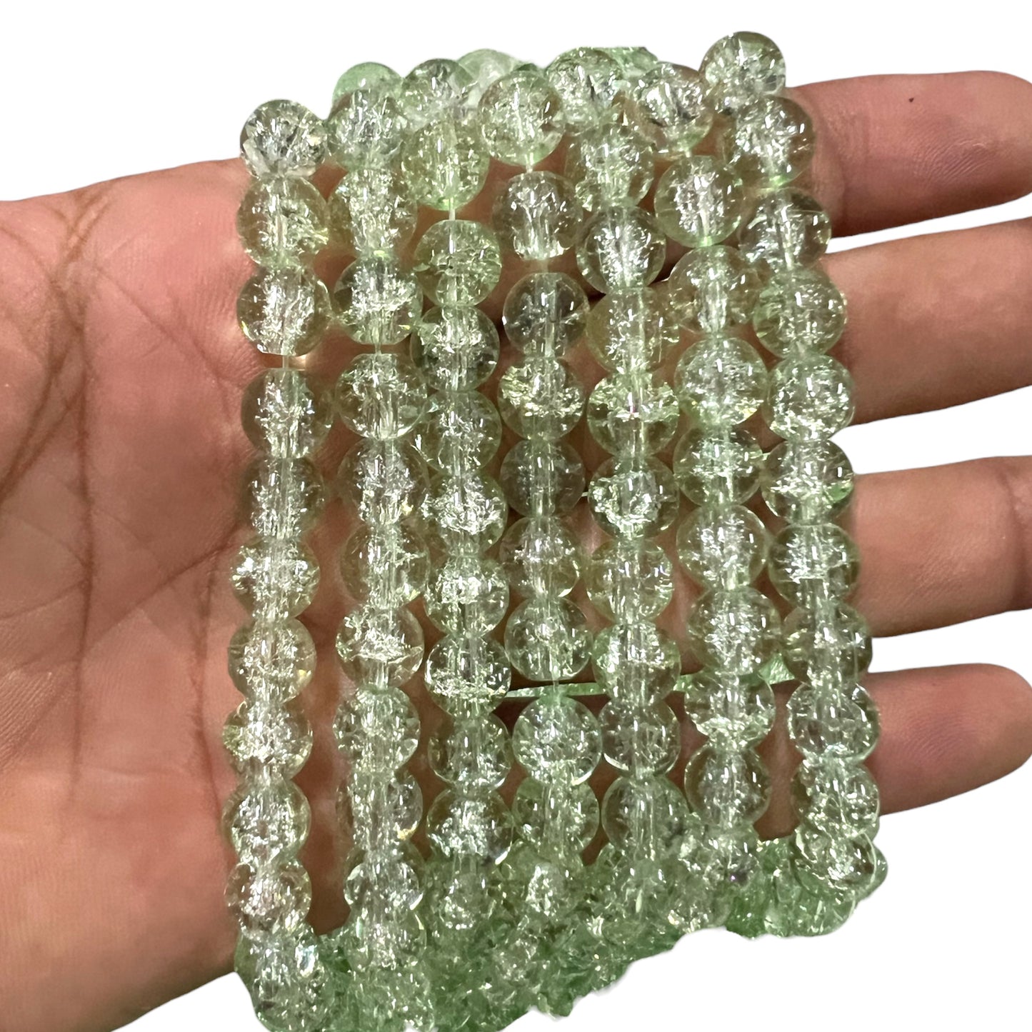 Pastel Pista Green Crackle Glass Beads 8mm