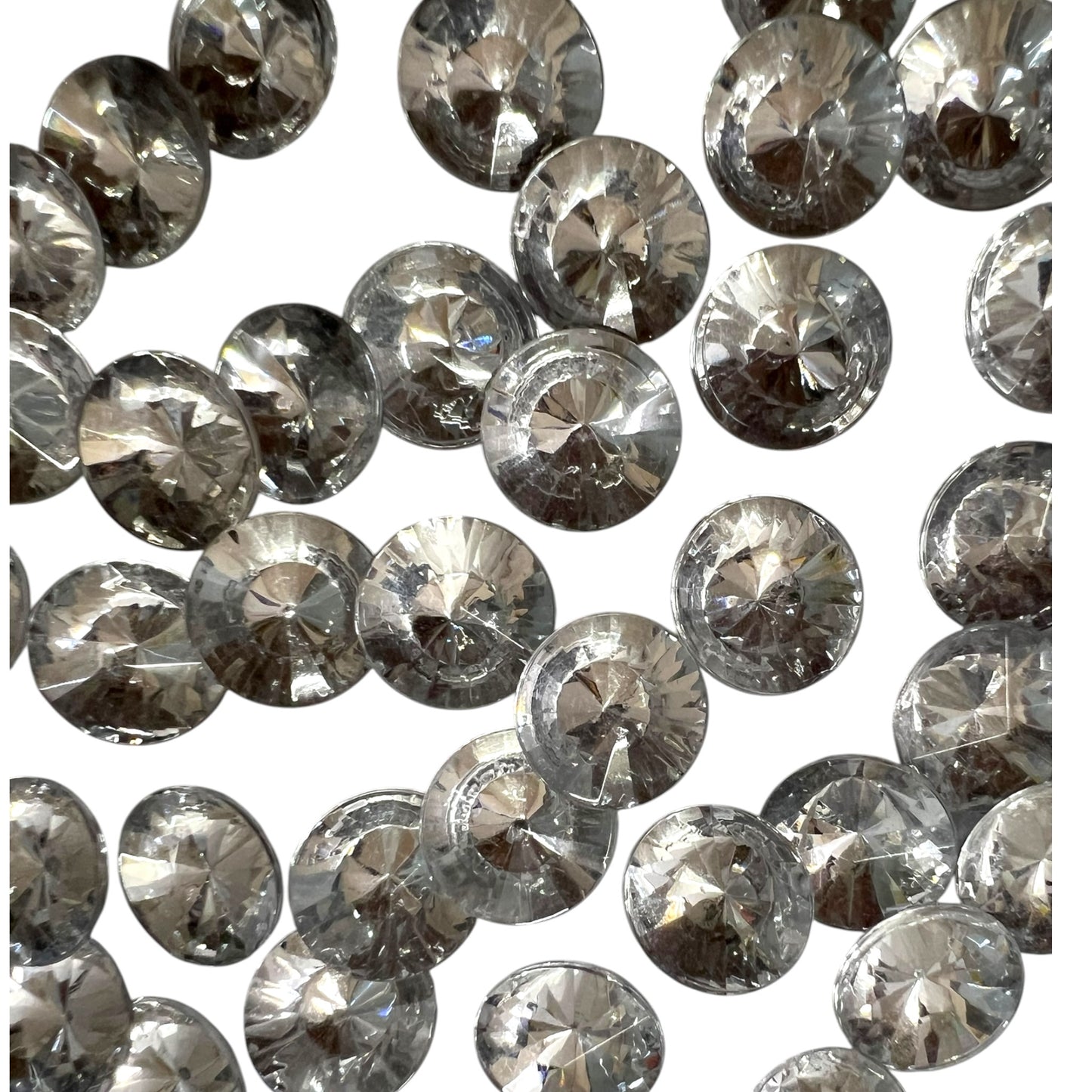 Pack of faceted white round acrylic stone beads with shiny crystal-cut edges for jewelry making and craft projects