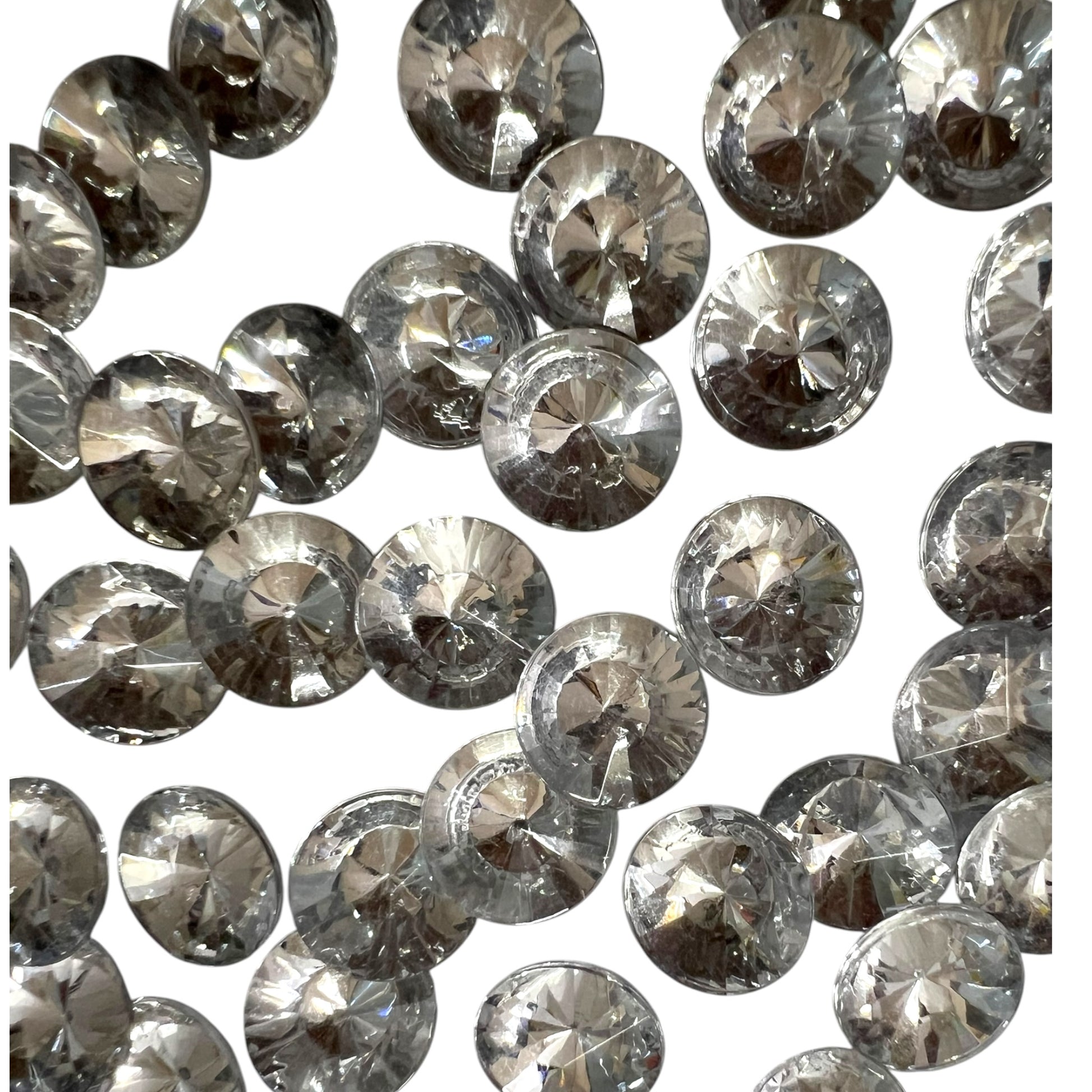 Pack of faceted white round acrylic stone beads with shiny crystal-cut edges for jewelry making and craft projects