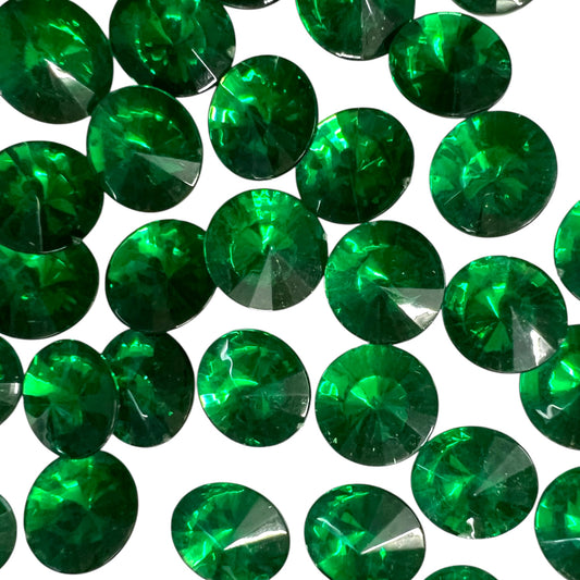 Pack of faceted  green round acrylic stone beads with shiny crystal-cut edges for jewelry making and craft projects