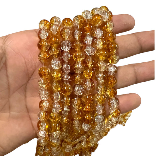 Dark Golden Crackle  Glass Beads 8mm