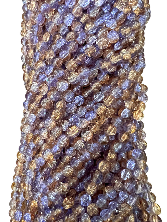 Multi Peach & Light Purple  Crackle Glass Beads 8mm