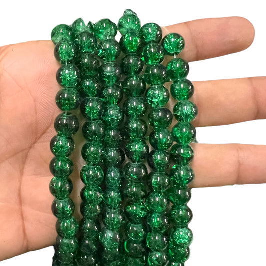 Dark Green Crackle Glass Beads 8mm