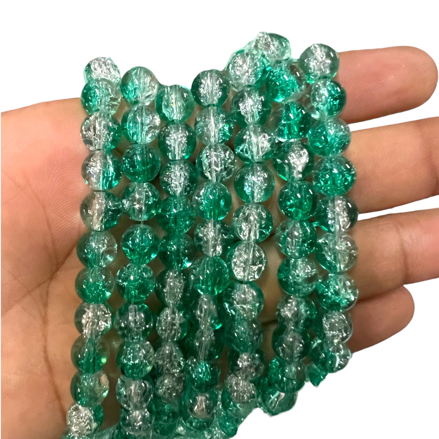 Sea Green Crackle Glass Beads 8mm (74)