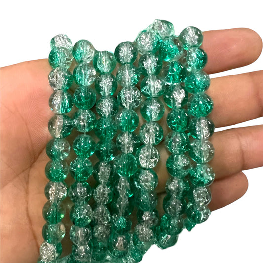 Sea Green Crackle Glass Beads 8mm (74)