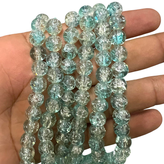 Light Blue Crackle Glass Beads 8mm