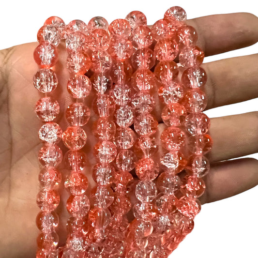 Peach Crackle Glass Beads 8mm