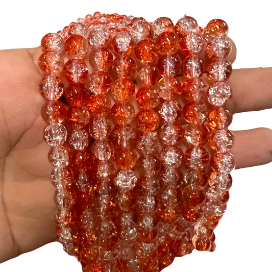 Dark Orange Crackle Glass Beads 8mm