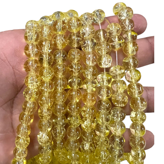 Light Yellow Crackle Glass Beads 8mm