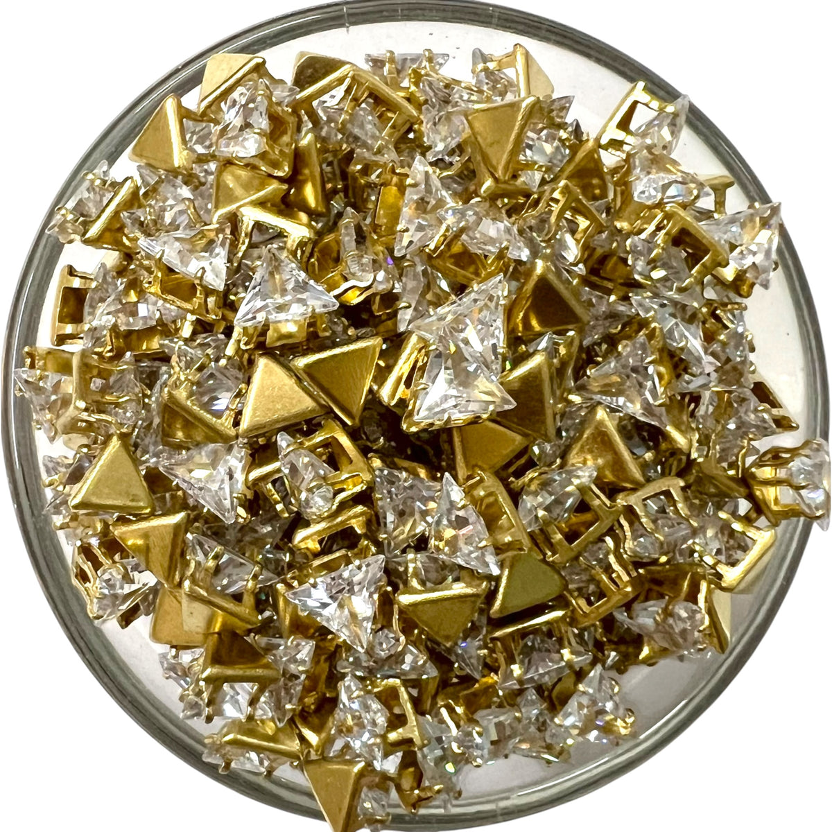 Sparkling 6x6x6mm triangle AD clip stone bead with precision facets for custom jewelry making.