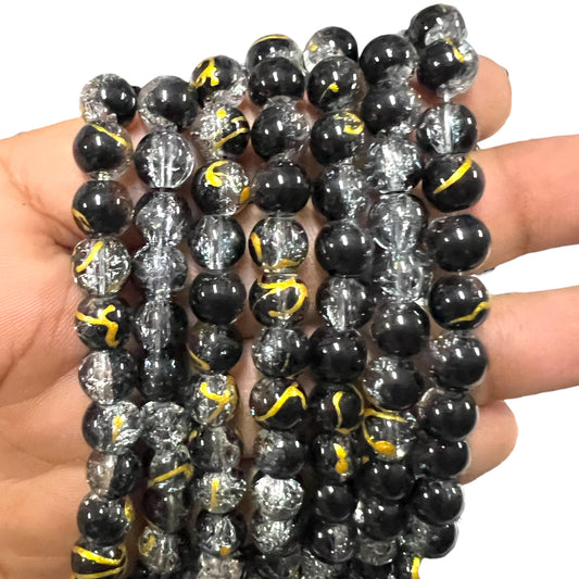 Dual Black Crackle Glass Beads 8mm