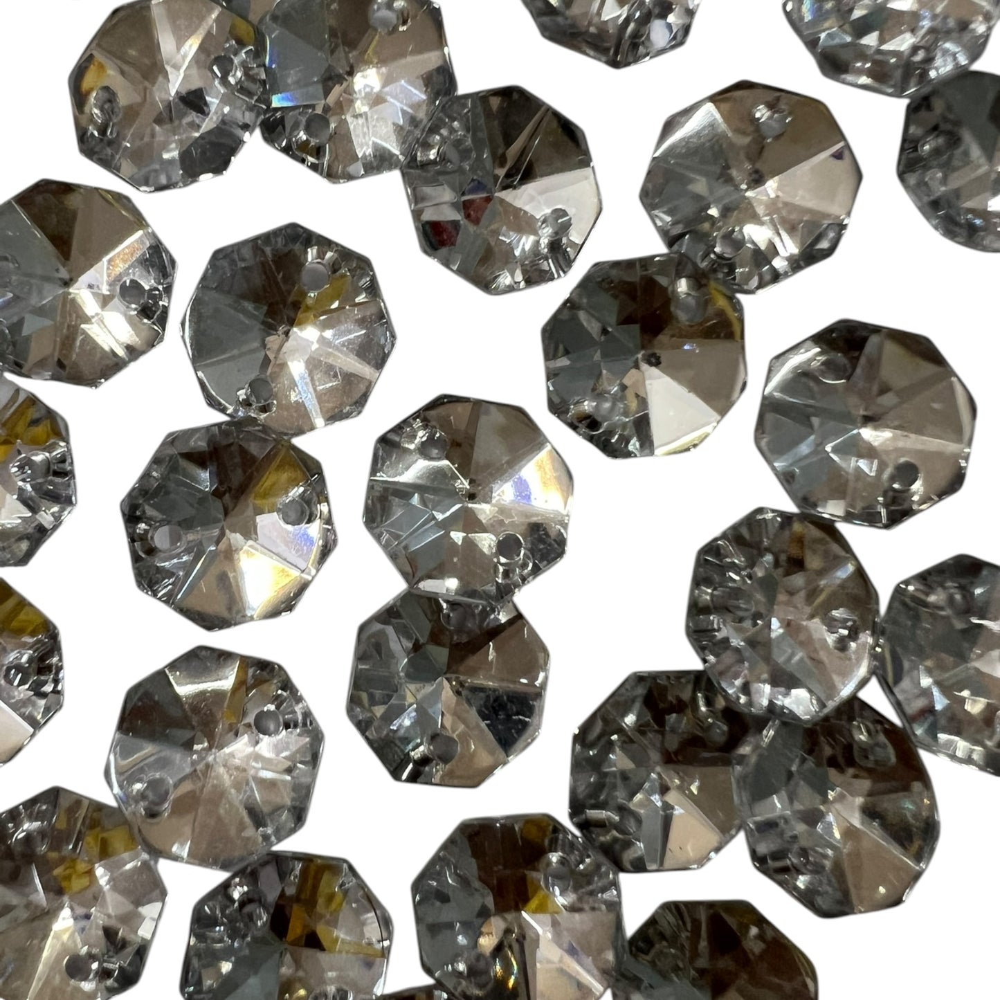 White 8 Corner Crystal Edged Acrylic Stone Beads For Craft, Embroidery and Jewellery Making