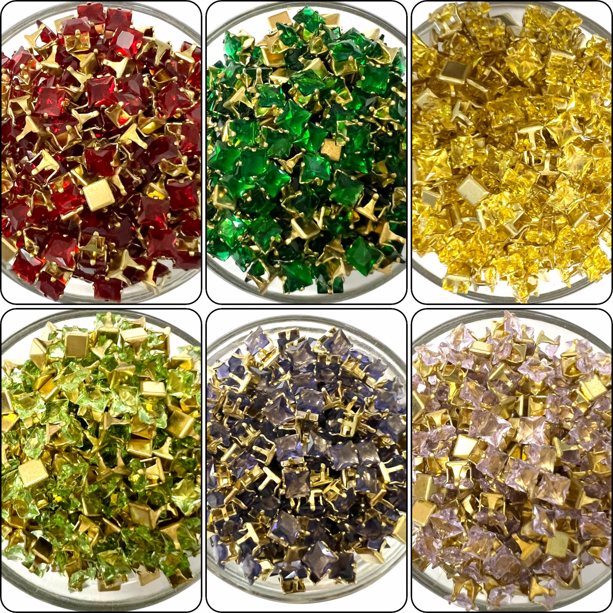 Combo of 6 Colours 5x5mm Square AD Stones (120 Pcs)