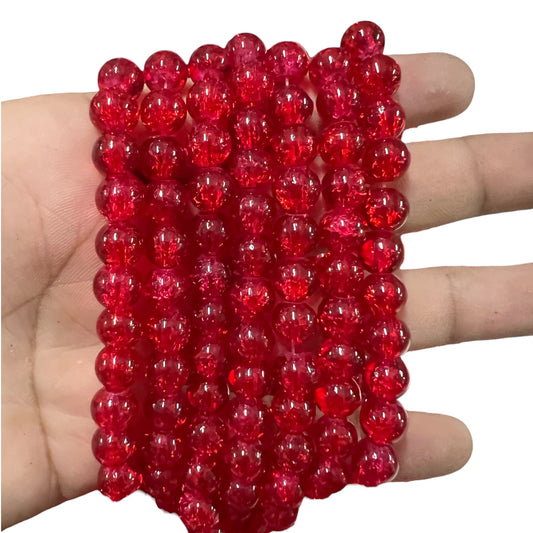 Red Trans Crackle Glass Beads 8mm