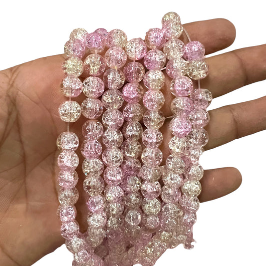 Multi Light Pink & Cream Crackle Glass Beads 8mm