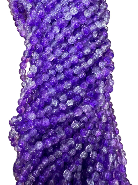 New Purple Crackle Glass Beads 8mm