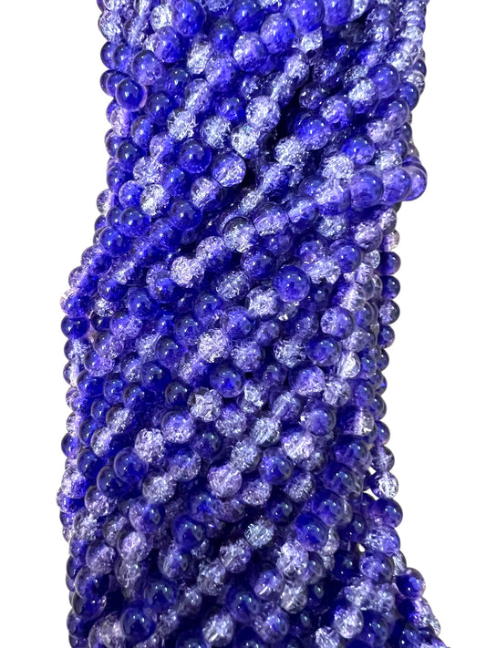 New Blue Crackle Glass Beads 8mm