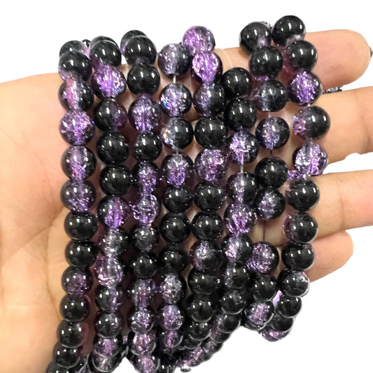 Multi Purple & Black Crackle Glass Beads 8mm