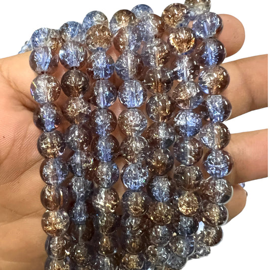 Multi Brown & Sky Blue Crackle Glass Beads 8mm