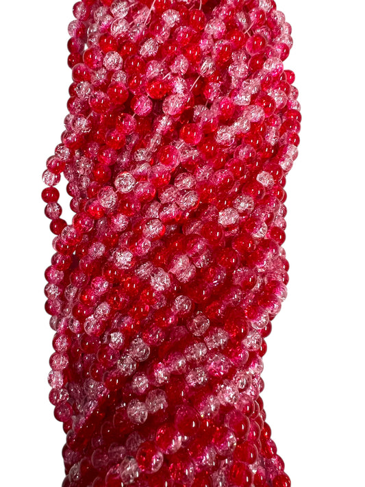 Red Crackle Glass Beads 8mm