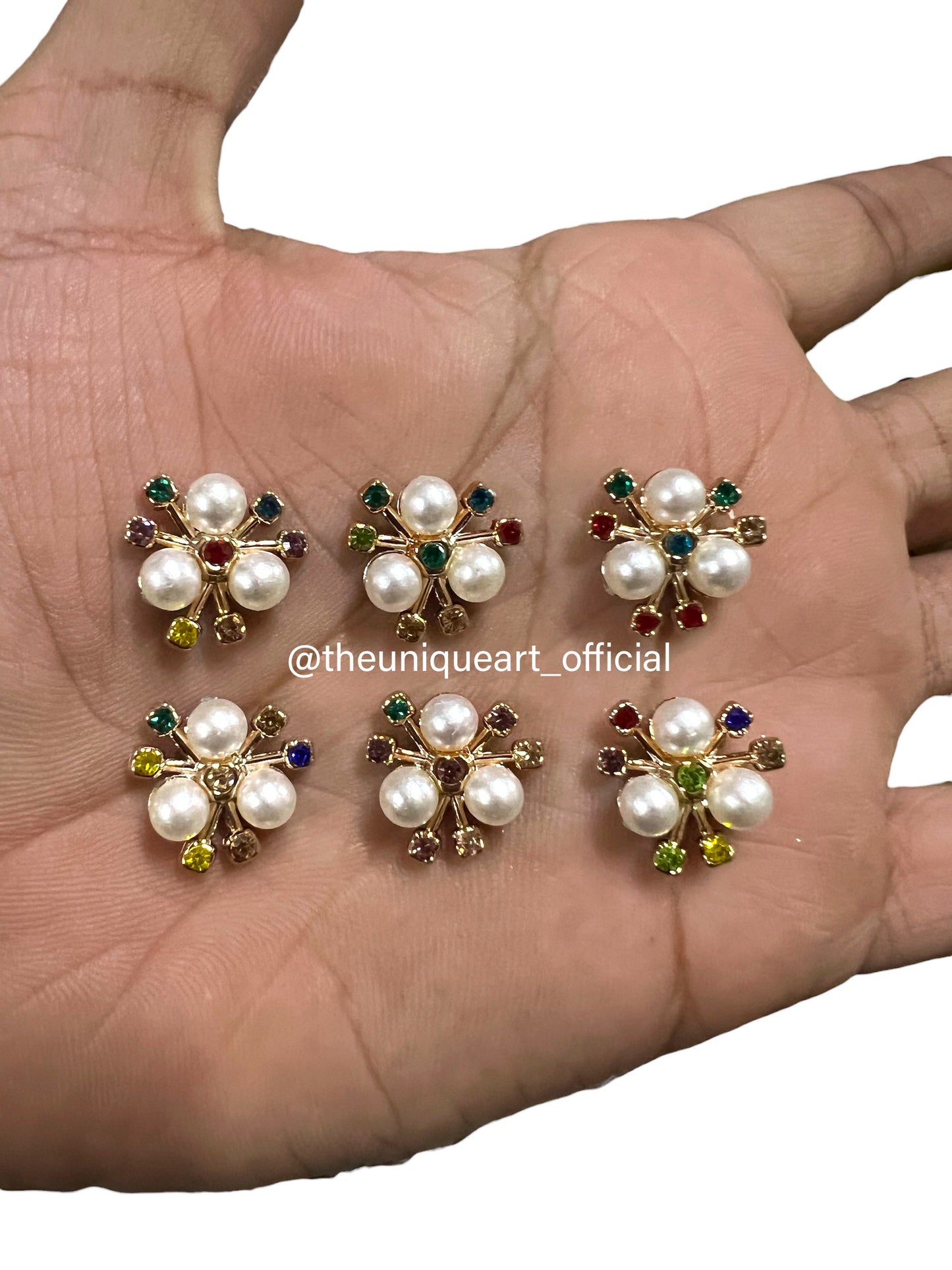 Cream Pearl Flower With Multicolour Rhinestone 15mm