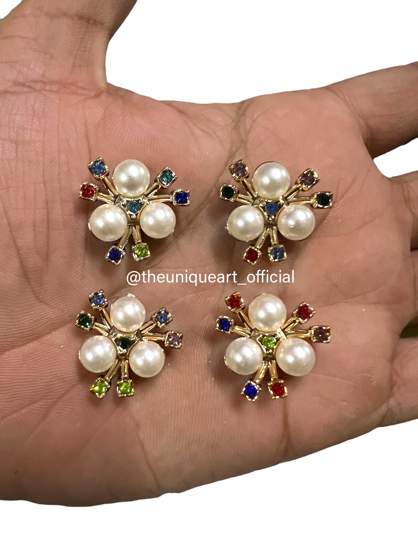 Cream Pearl Flower With Multicolour Rhinestone 20mm