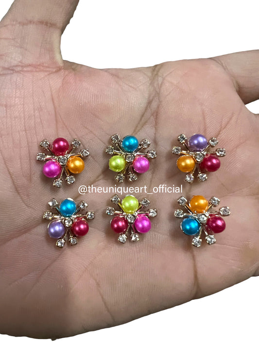 Multicolour Beads Pearl Flower With Rhinestone 15mm