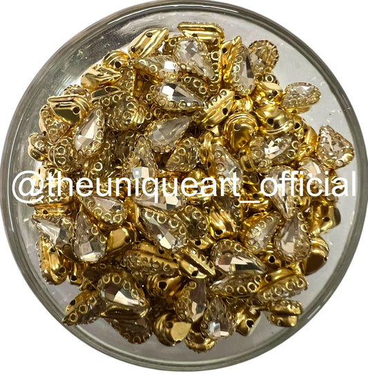 White Drop Clip Stone 10x6mm Golden Base