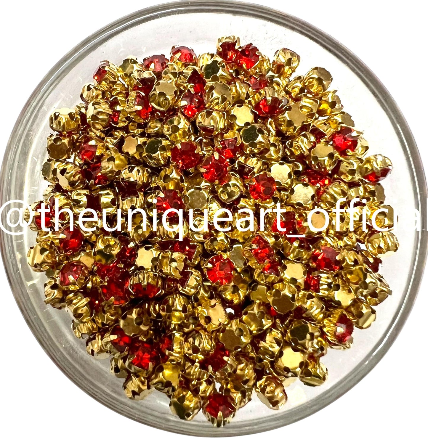 Red Small Round Clip Stones With Golden Base