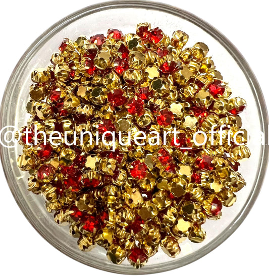 Red Small Round Clip Stones With Golden Base