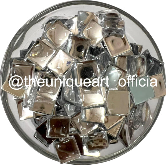 White 8x8mm square acrylic flat base beads for jewellery making and Aari embroidery.