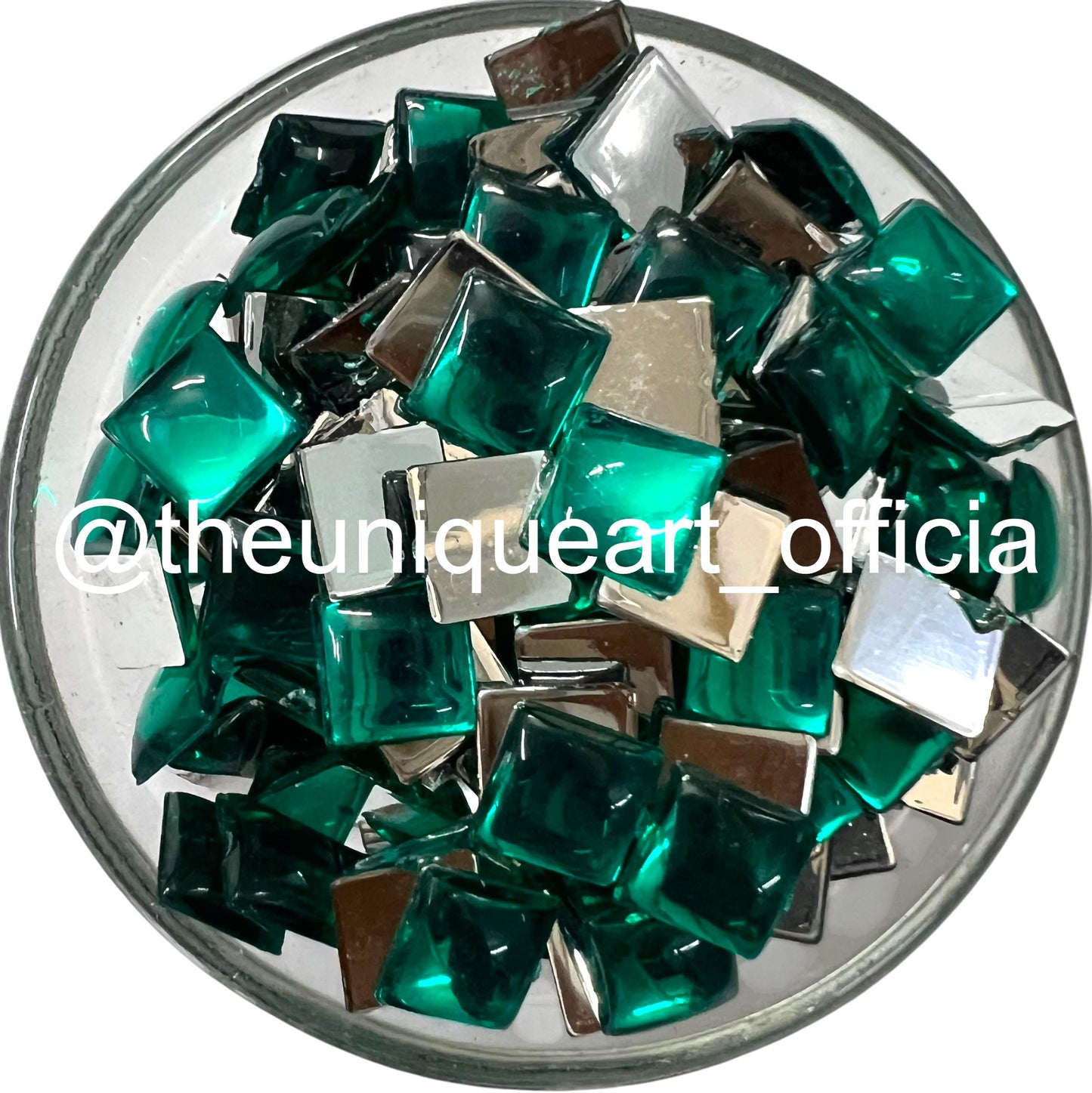 Rama Green 8x8mm square acrylic flat base beads for jewellery making and Aari embroidery.